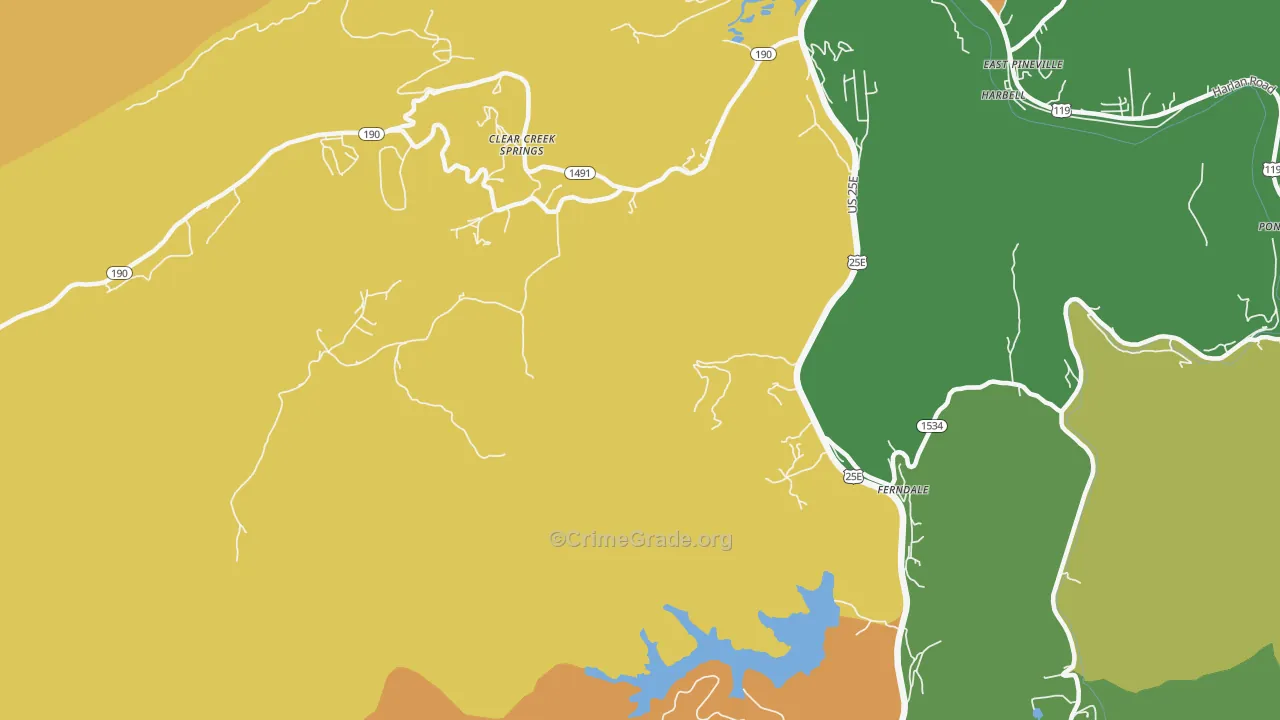 Clear Creek Springs, KY Map of Murder Rates