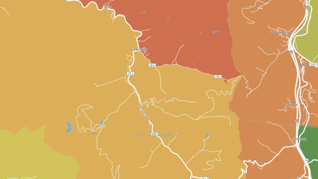 Clear Creek, WV Map of Murder Rates