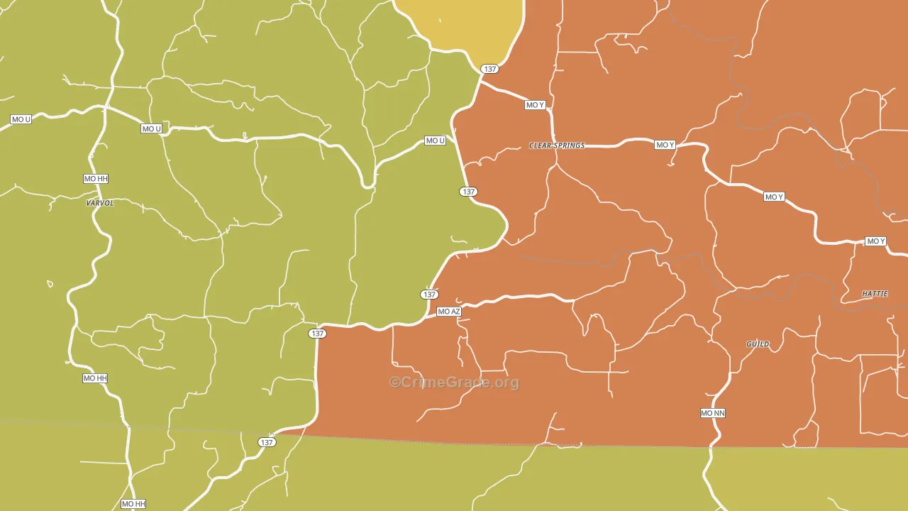 Clear Springs, MO Map of Murder Rates