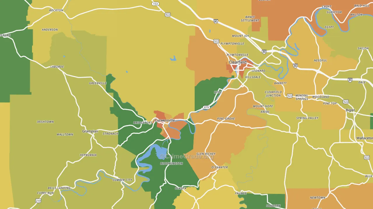 Clearfield County, PA Map of Murder Rates