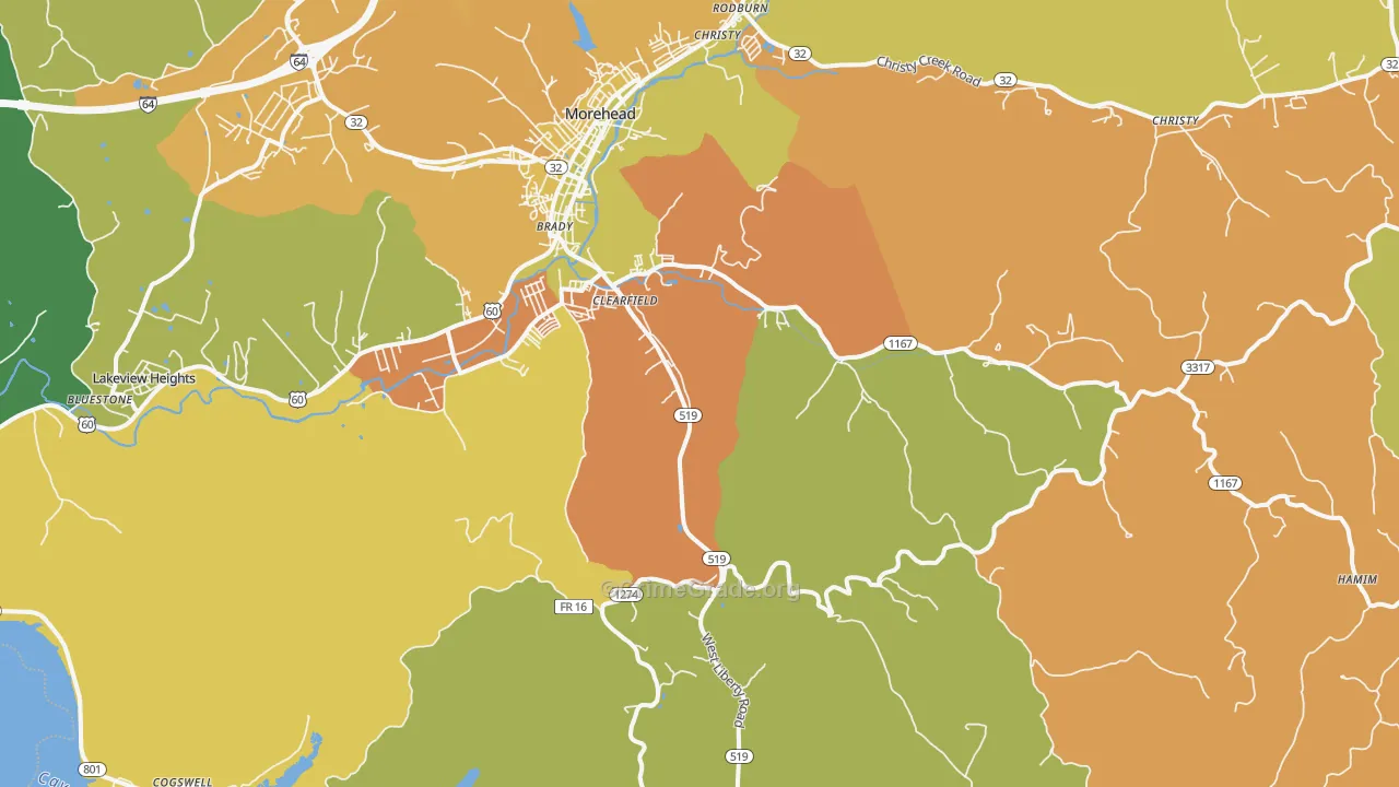 Clearfield, KY Map of Murder Rates
