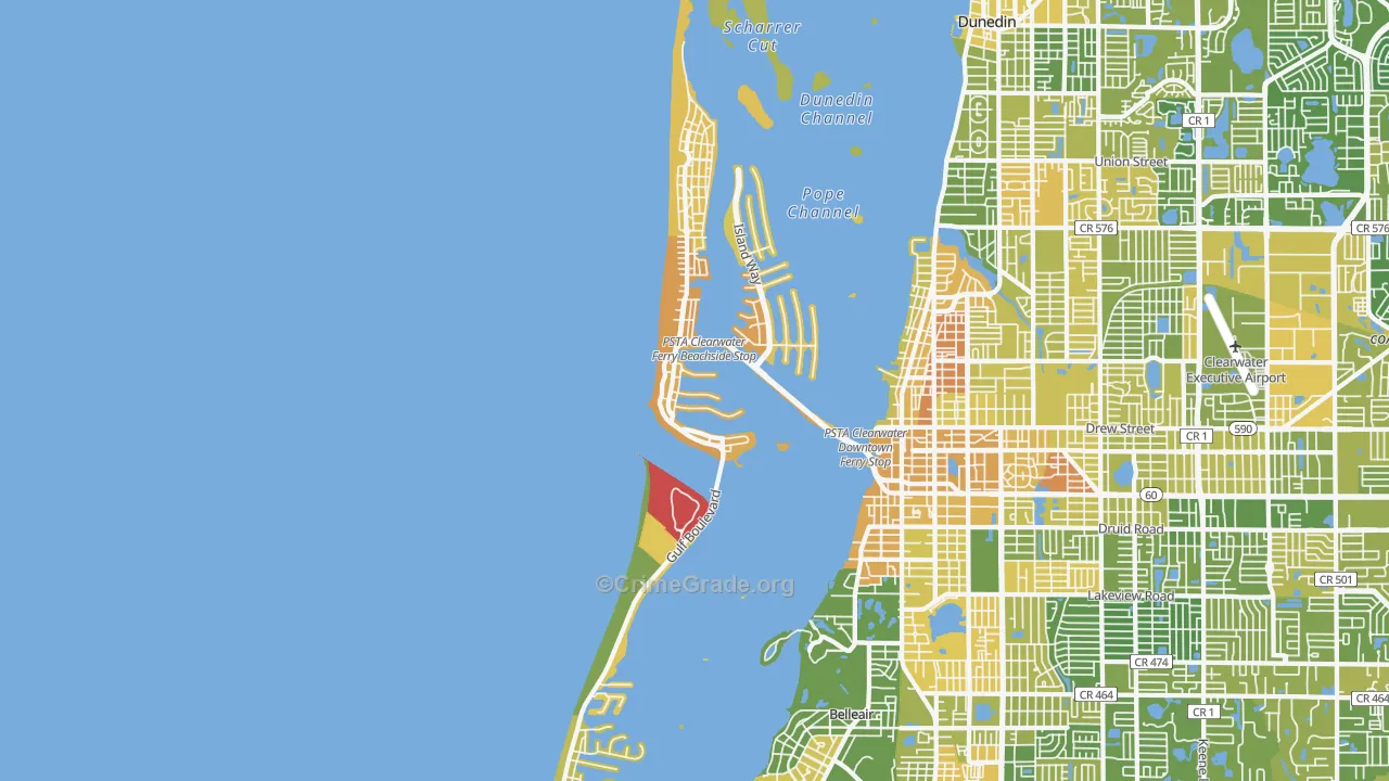 Clearwater Beach, FL Map of Murder Rates