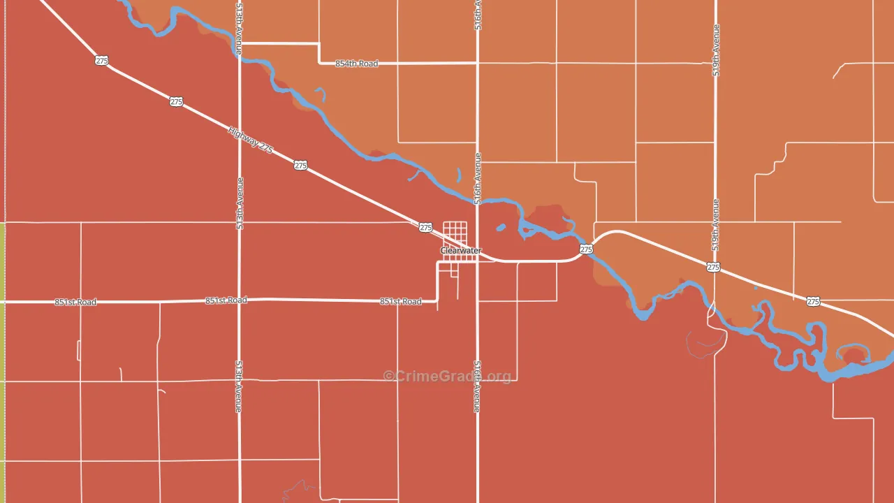 Clearwater, NE Map of Murder Rates