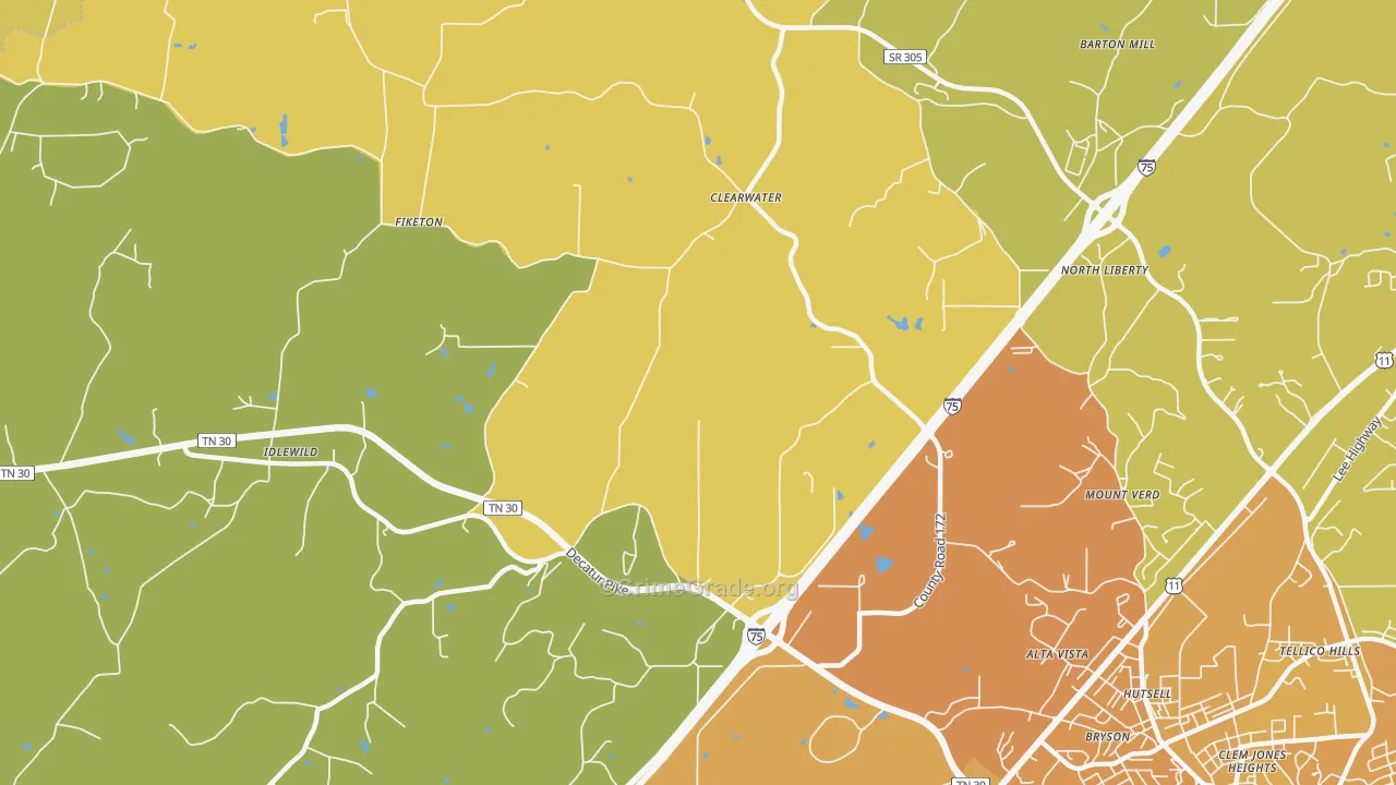 Clearwater, TN Map of Murder Rates