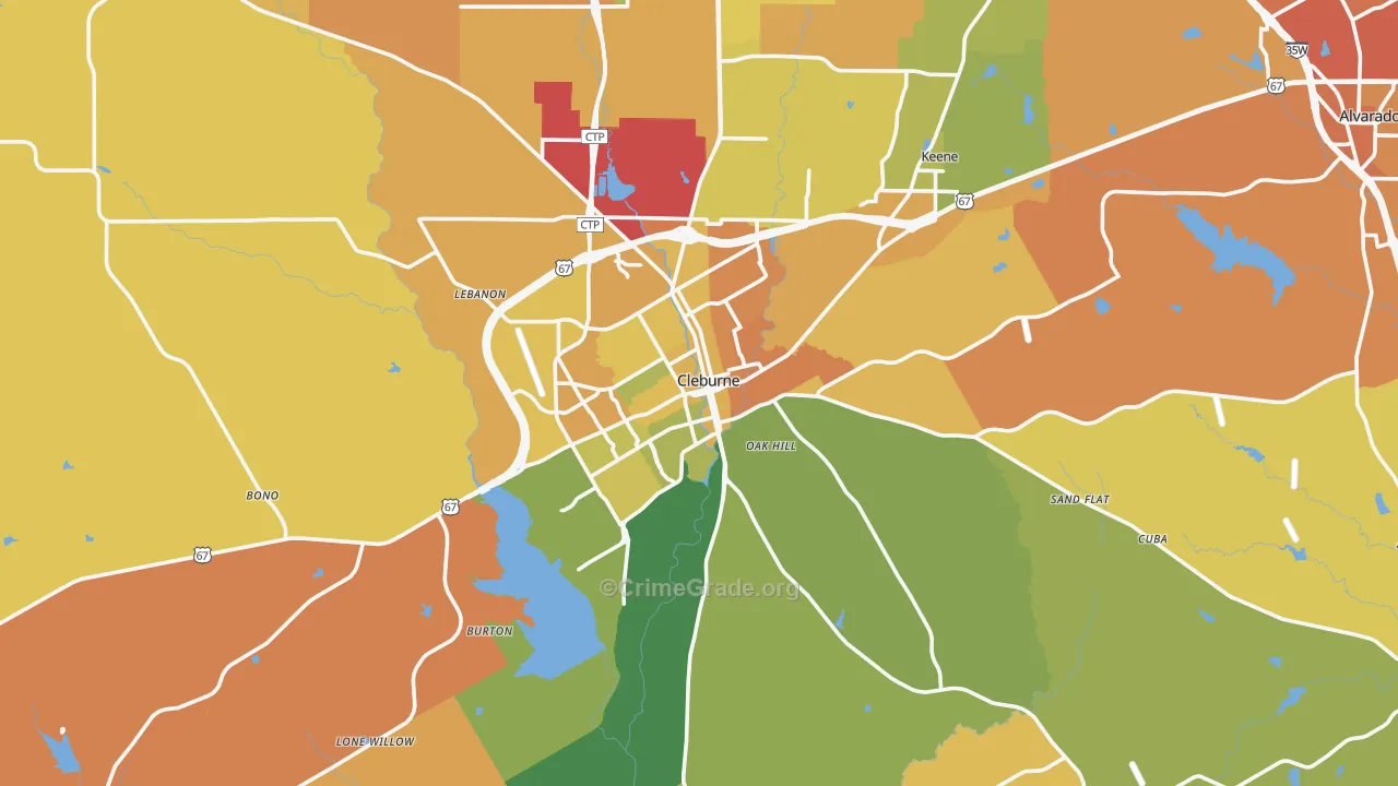 Cleburne, TX Map of Murder Rates
