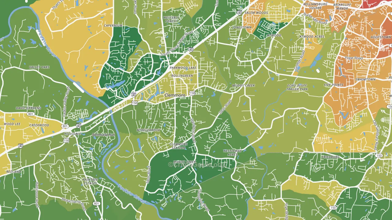 Clemmons, NC Map of Murder Rates