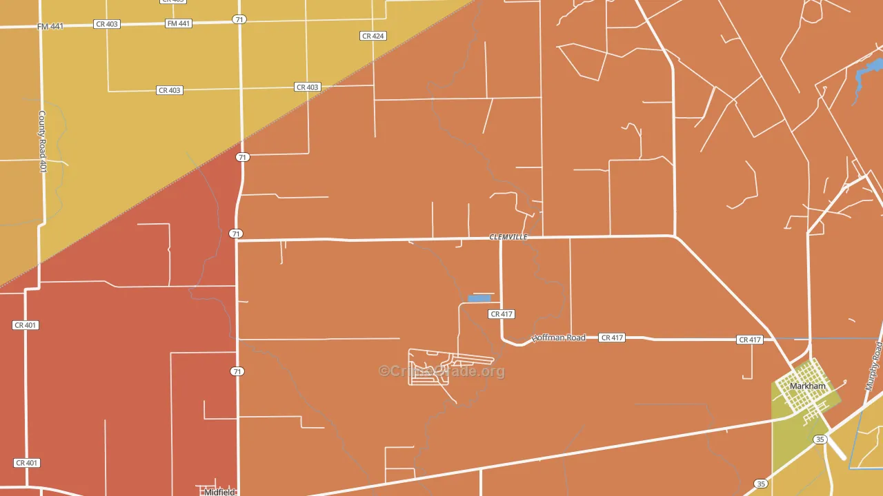 Clemville, TX Map of Murder Rates