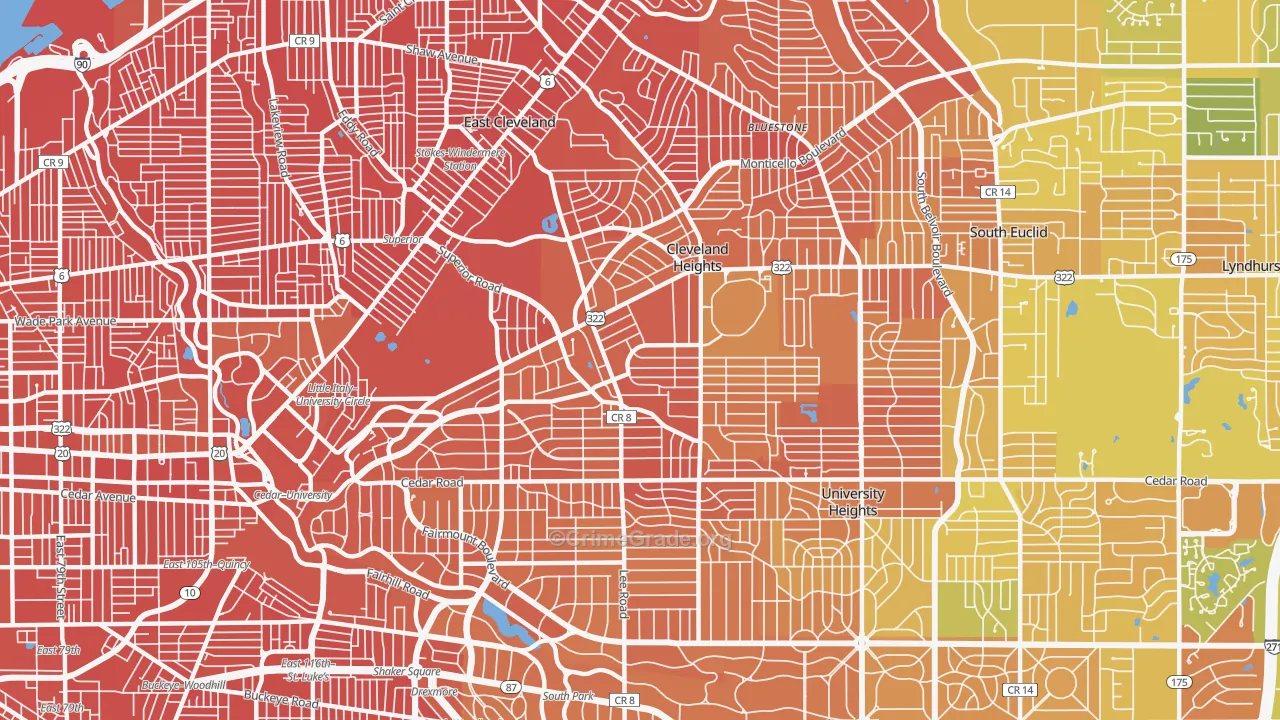 Cleveland Heights, OH Map of Murder Rates