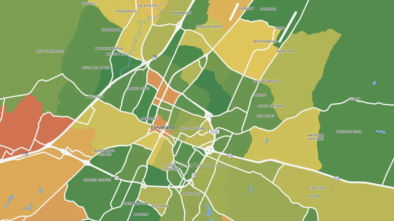 Cleveland, TN Map of Murder Rates