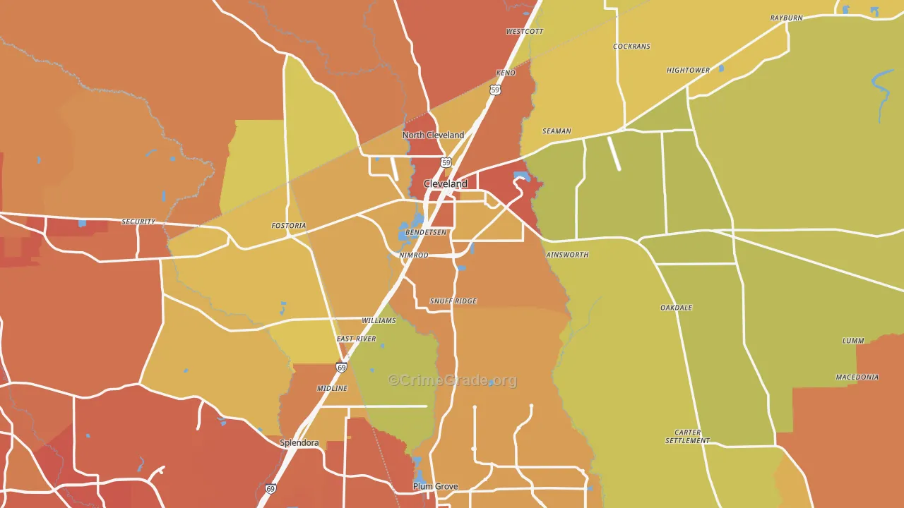 Cleveland, TX Map of Murder Rates