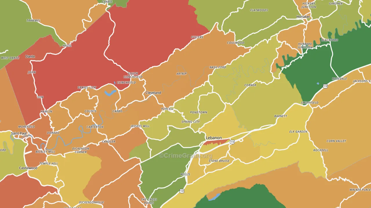 Cleveland, VA Map of Murder Rates