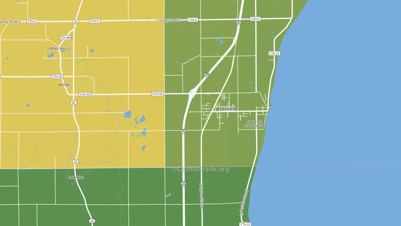 Cleveland, WI Map of Murder Rates
