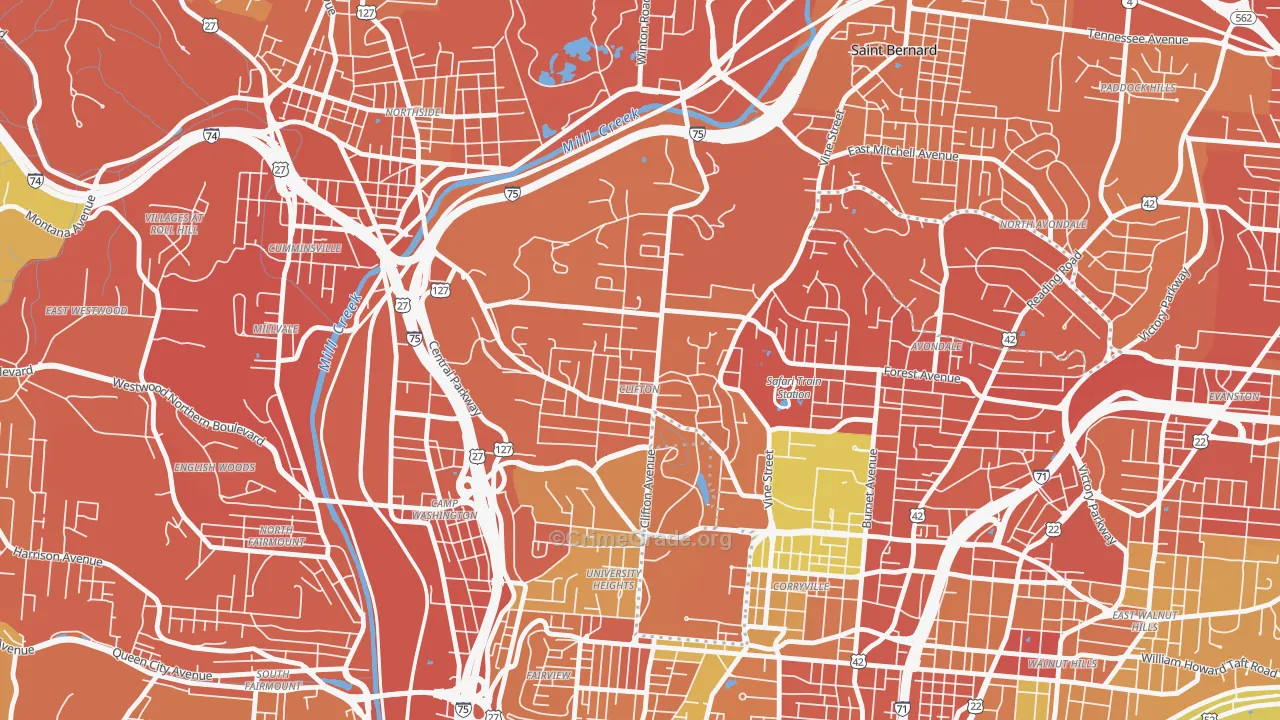 Clifton, Cincinnati, OH Map of Murder Rates