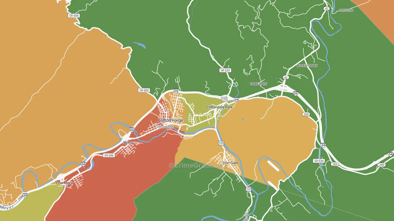 Clifton Forge, VA Map of Murder Rates