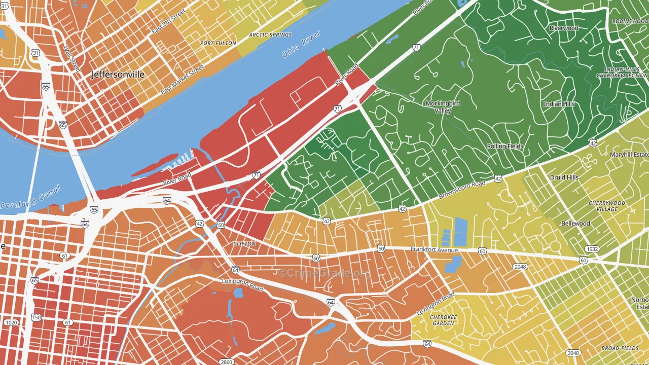 Clifton Heights, Louisville, KY Map of Murder Rates