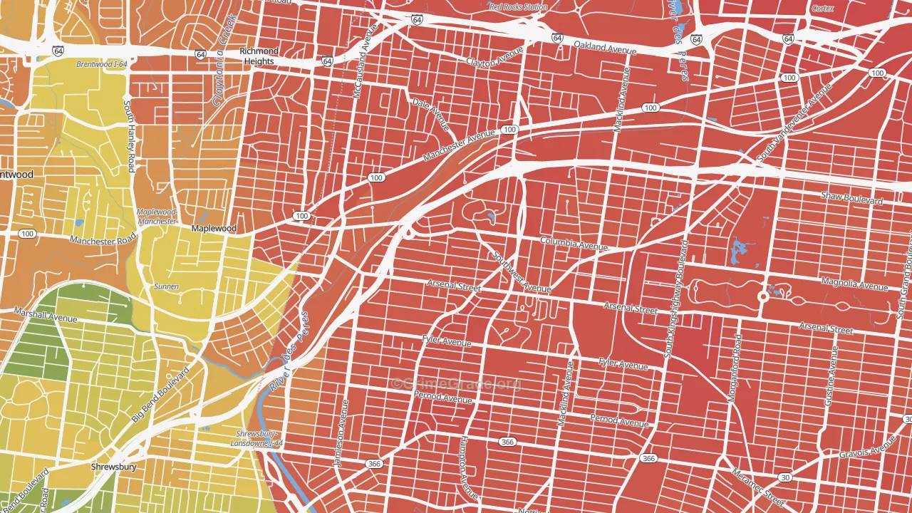 Clifton Heights, St. Louis, MO Map of Murder Rates