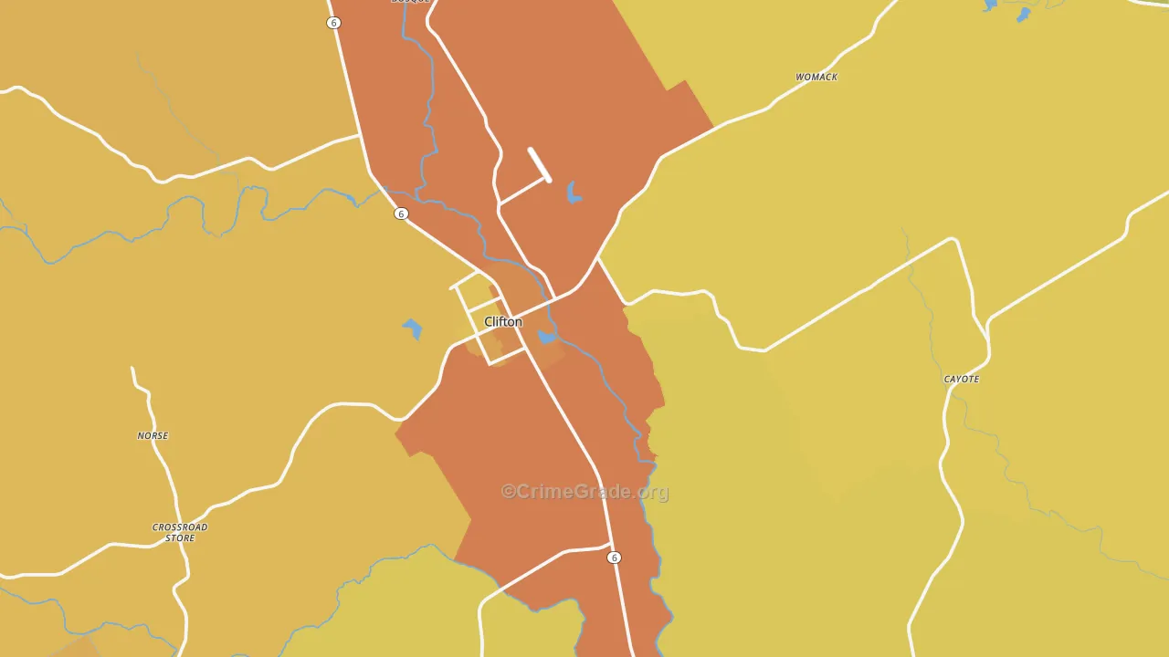 Clifton, TX Map of Murder Rates