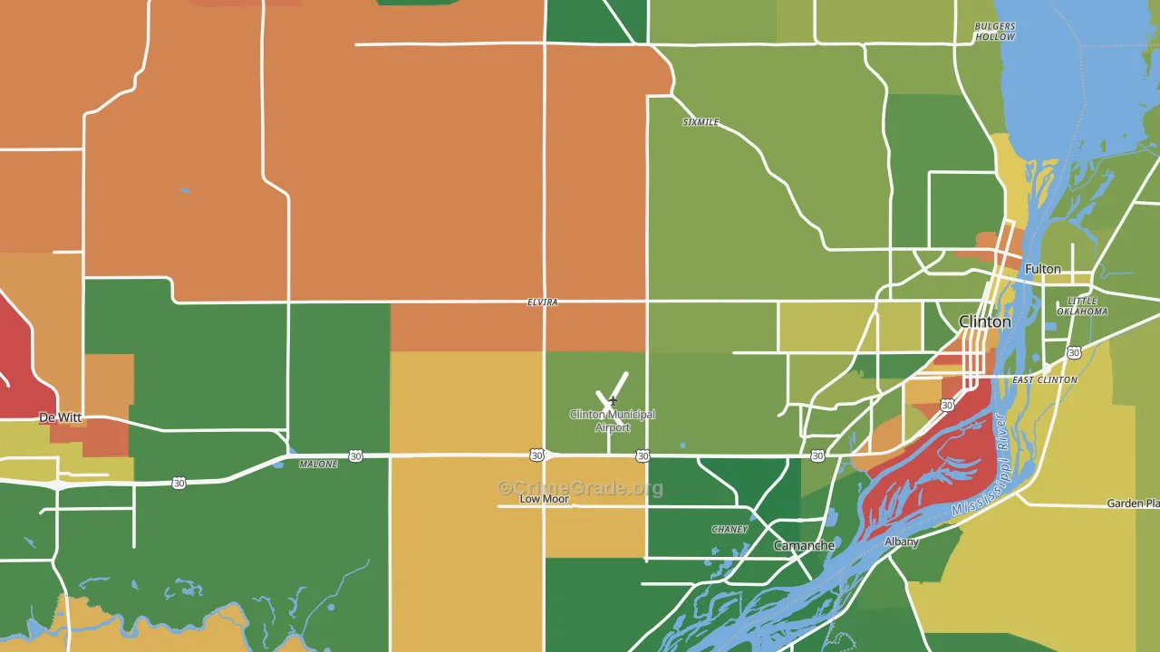 Clinton County, IA Map of Murder Rates