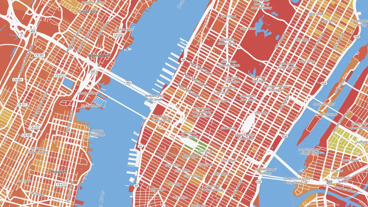 Clinton, Manhattan, NY Map of Murder Rates