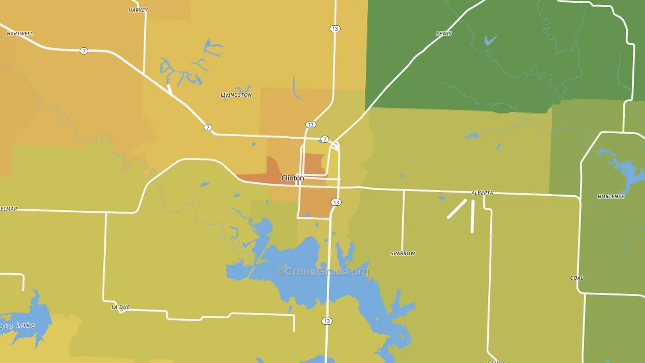 Clinton, MO Map of Murder Rates