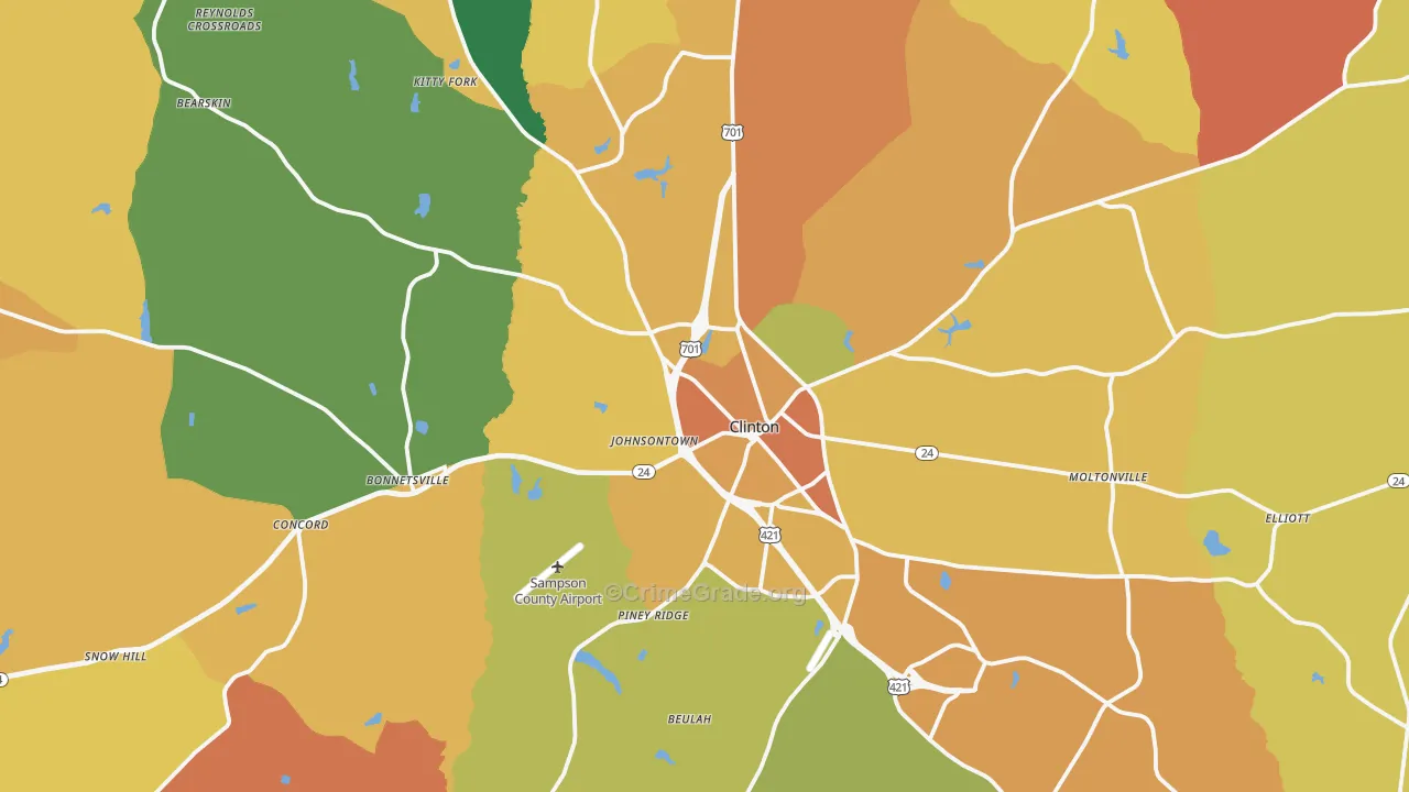 Clinton, NC Map of Murder Rates