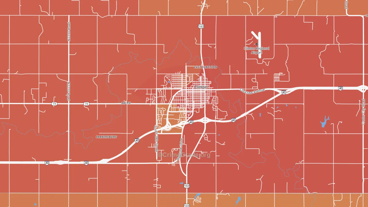Clinton, OK Map of Murder Rates
