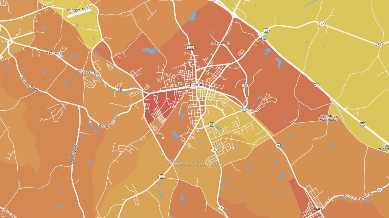 Clinton, SC Map of Murder Rates