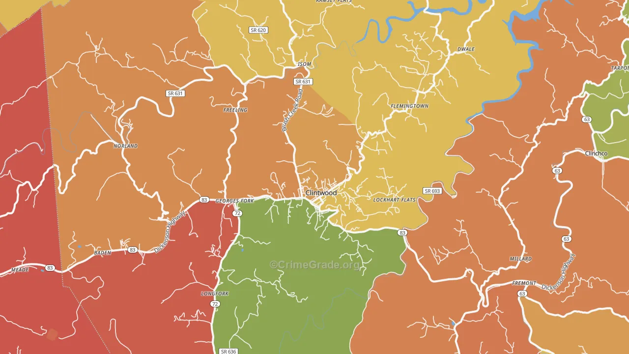 Clintwood, VA Map of Murder Rates
