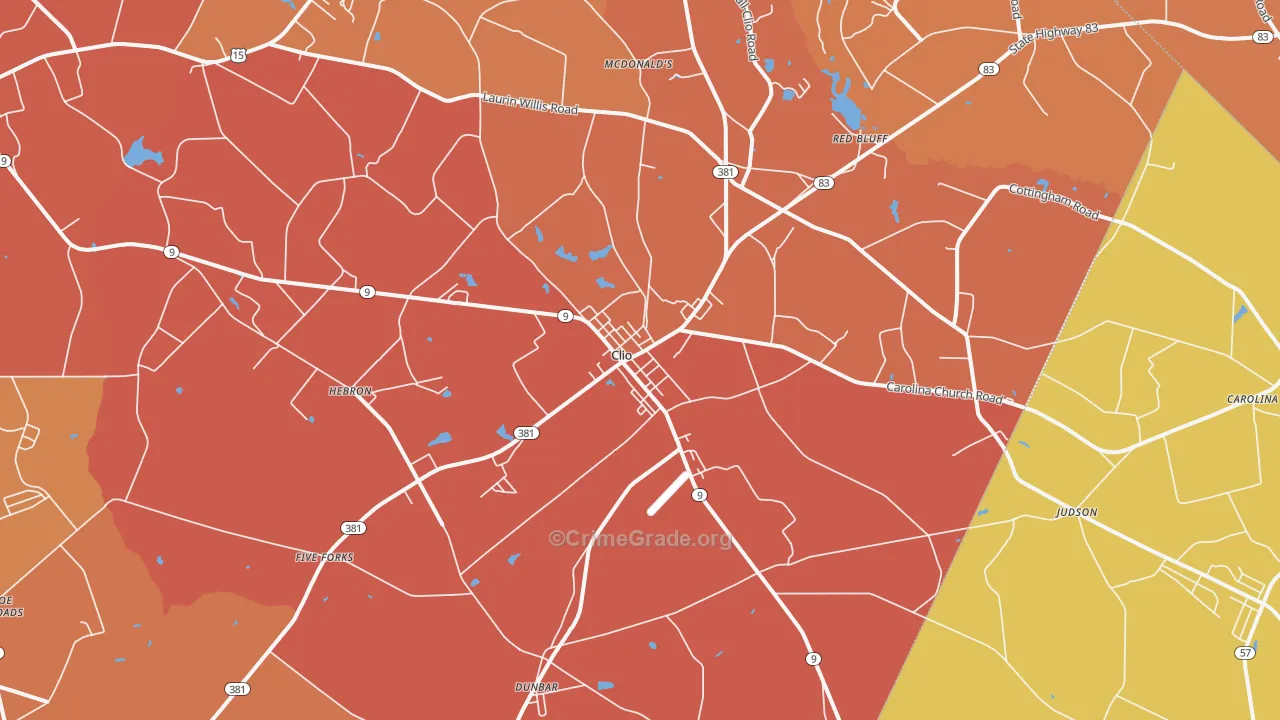 Clio, SC Map of Murder Rates