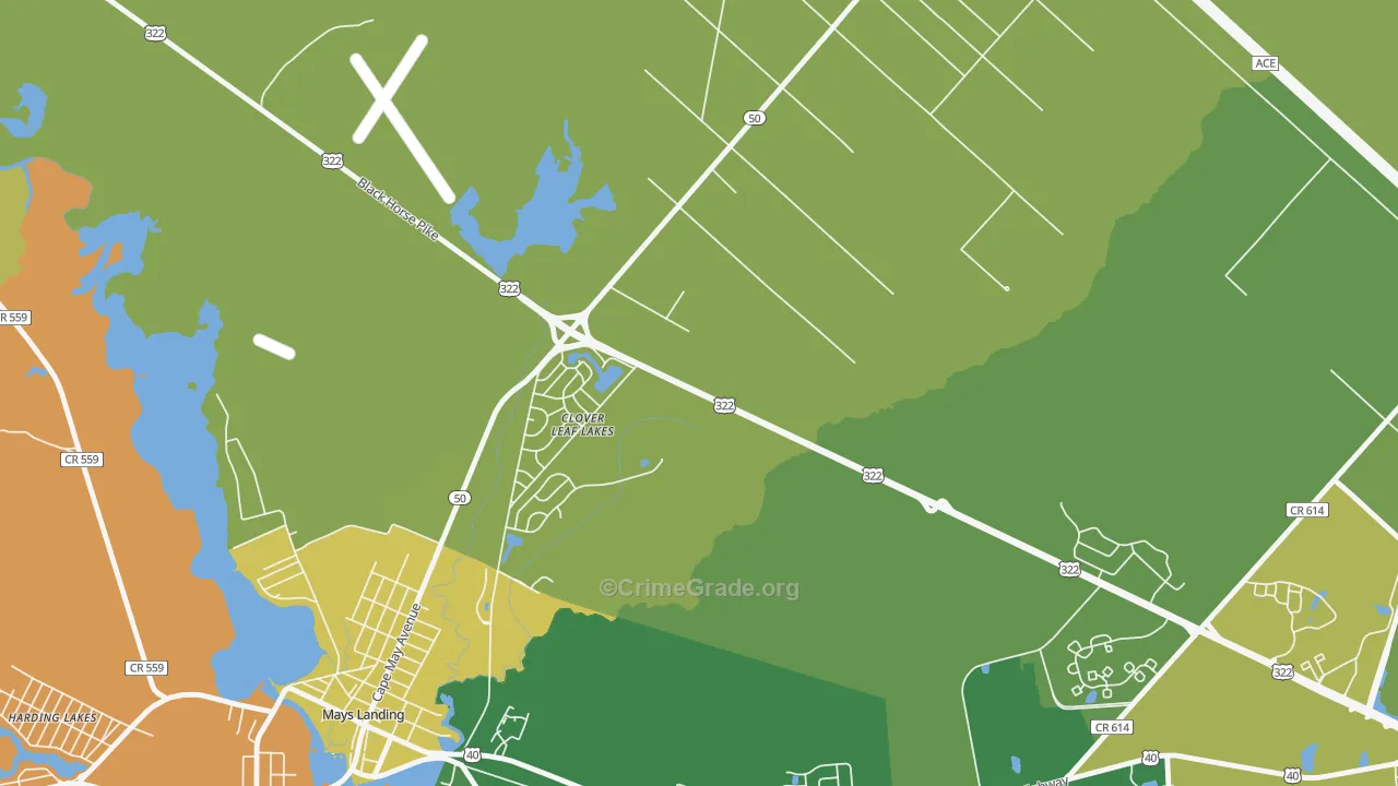 Clover Leaf Lakes, NJ Map of Murder Rates