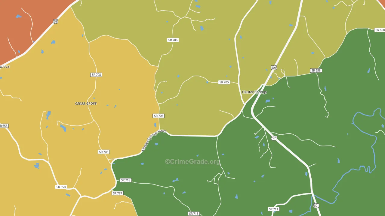 Cluster Springs, VA Map of Murder Rates
