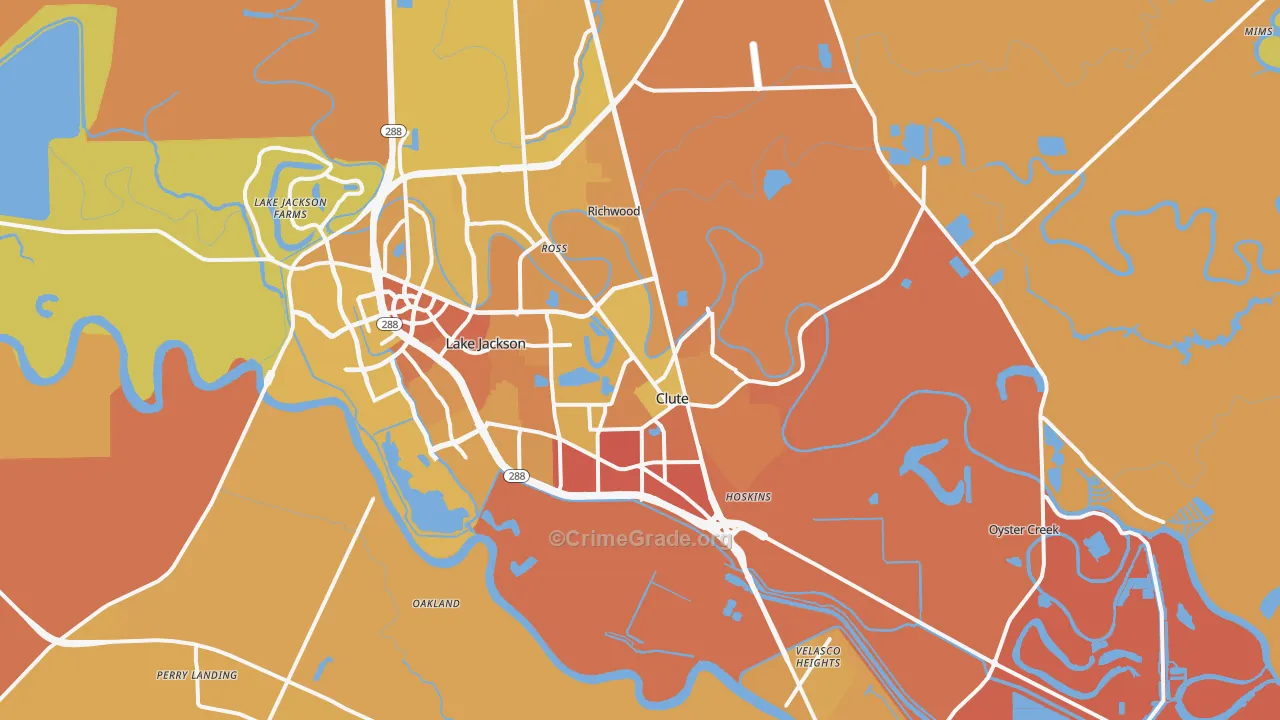 Clute, TX Map of Murder Rates