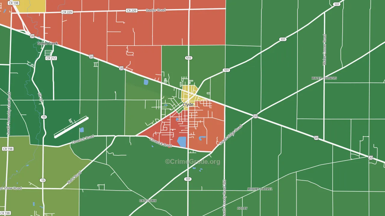 Clyde, OH Map of Murder Rates