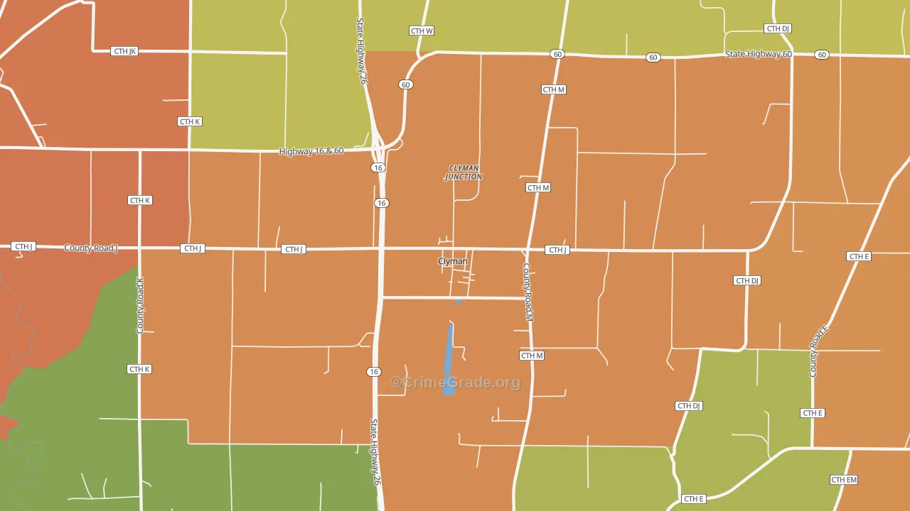 Clyman, WI Map of Murder Rates