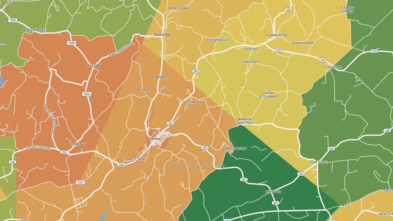 Clymer, PA Map of Murder Rates