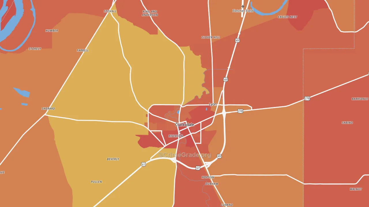 Coahoma County, MS Map of Murder Rates