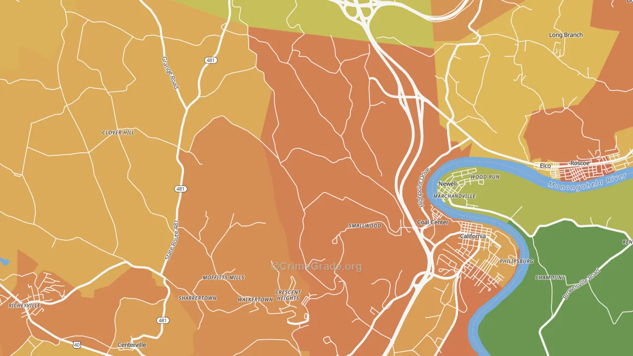 Coal Center, PA Map of Murder Rates