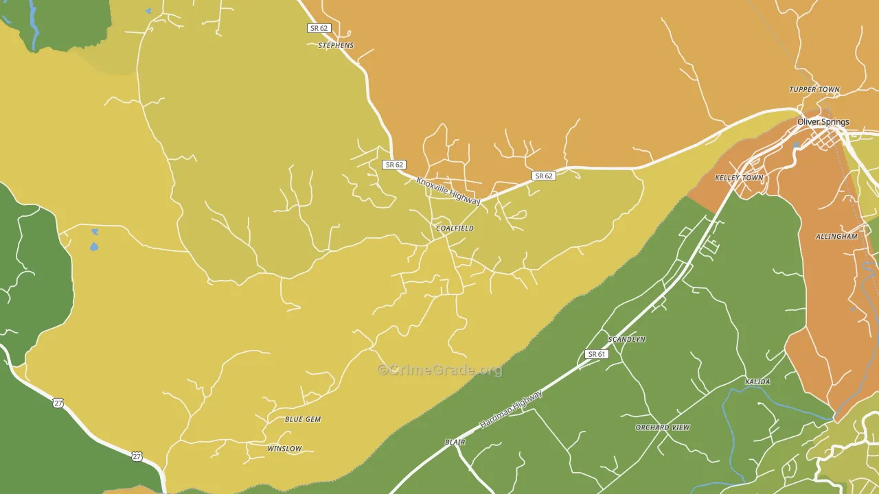 Coalfield, TN Map of Murder Rates