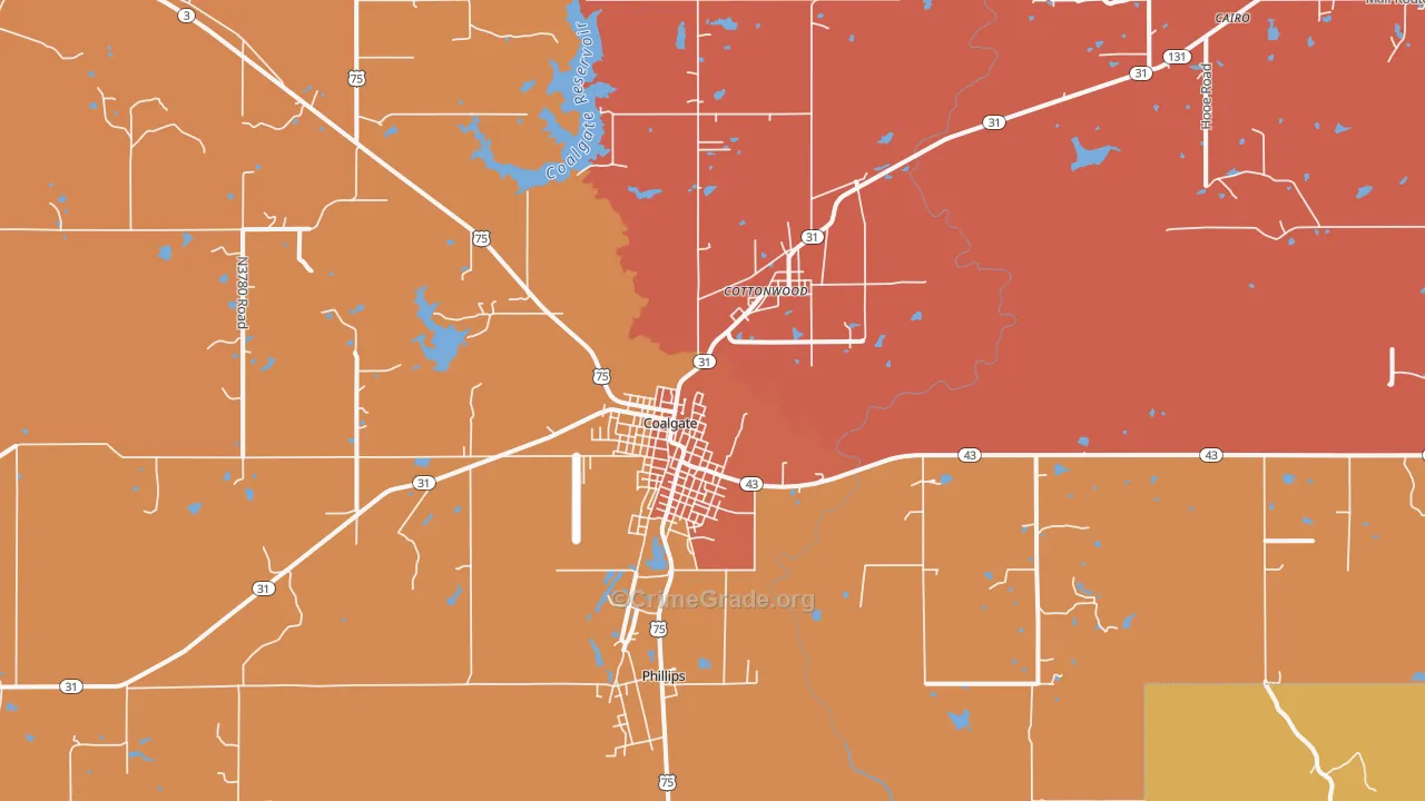 Coalgate, OK Map of Murder Rates
