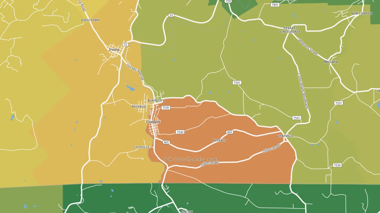 Coalport, PA Map of Murder Rates