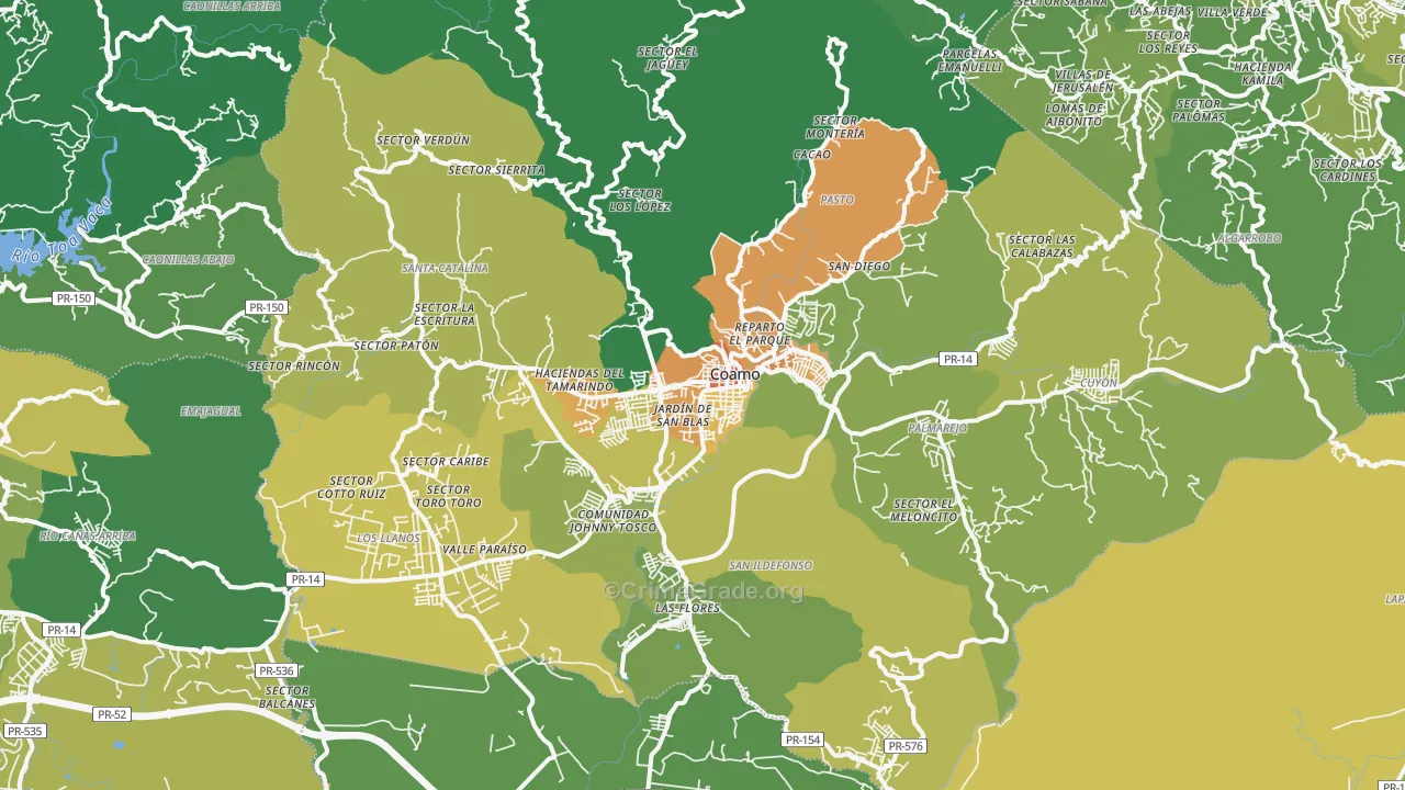 Coamo Municipio, PR Map of Murder Rates