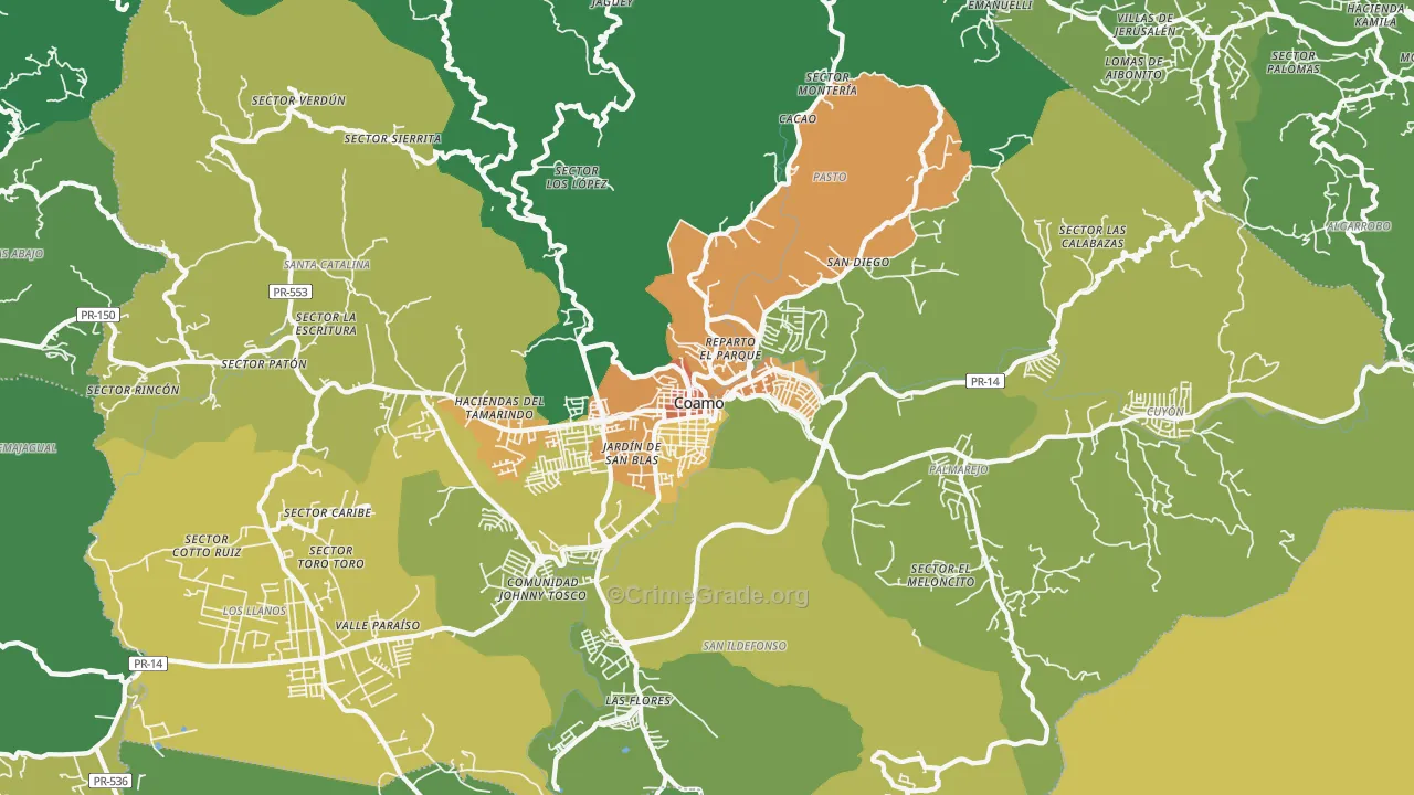 Coamo, PR Map of Murder Rates