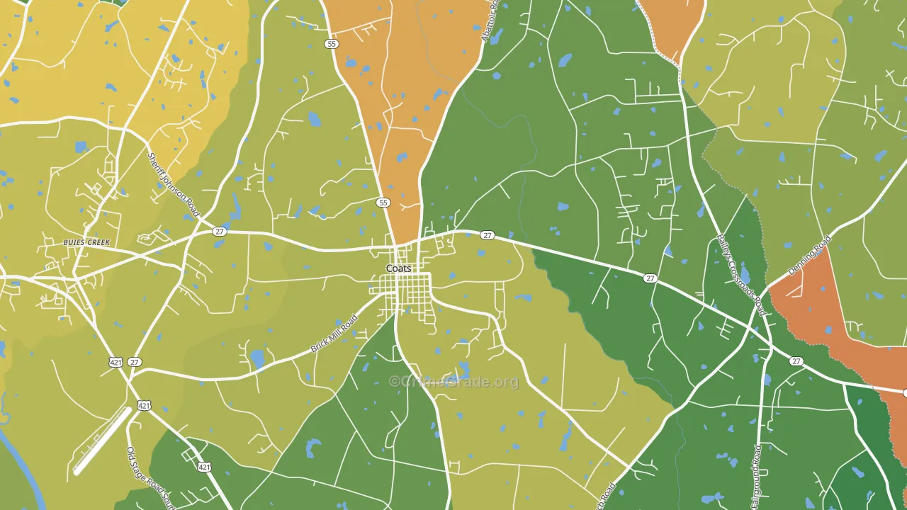 Coats, NC Map of Murder Rates