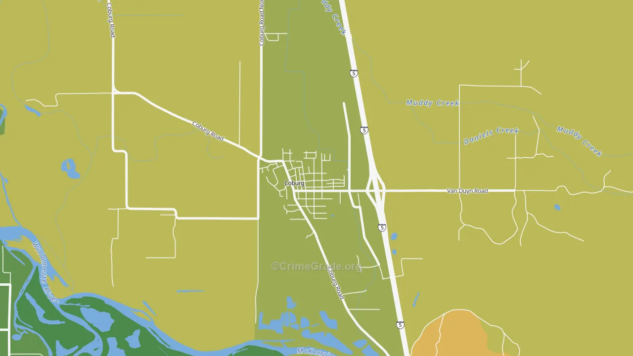 Coburg, OR Map of Murder Rates