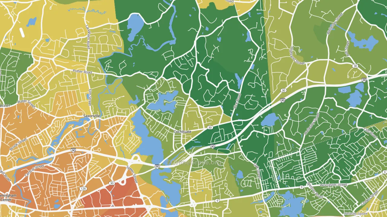 Cochituate, MA Map of Murder Rates