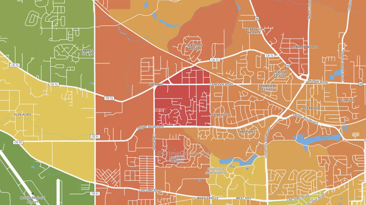 Cody, Mobile, AL Map of Murder Rates