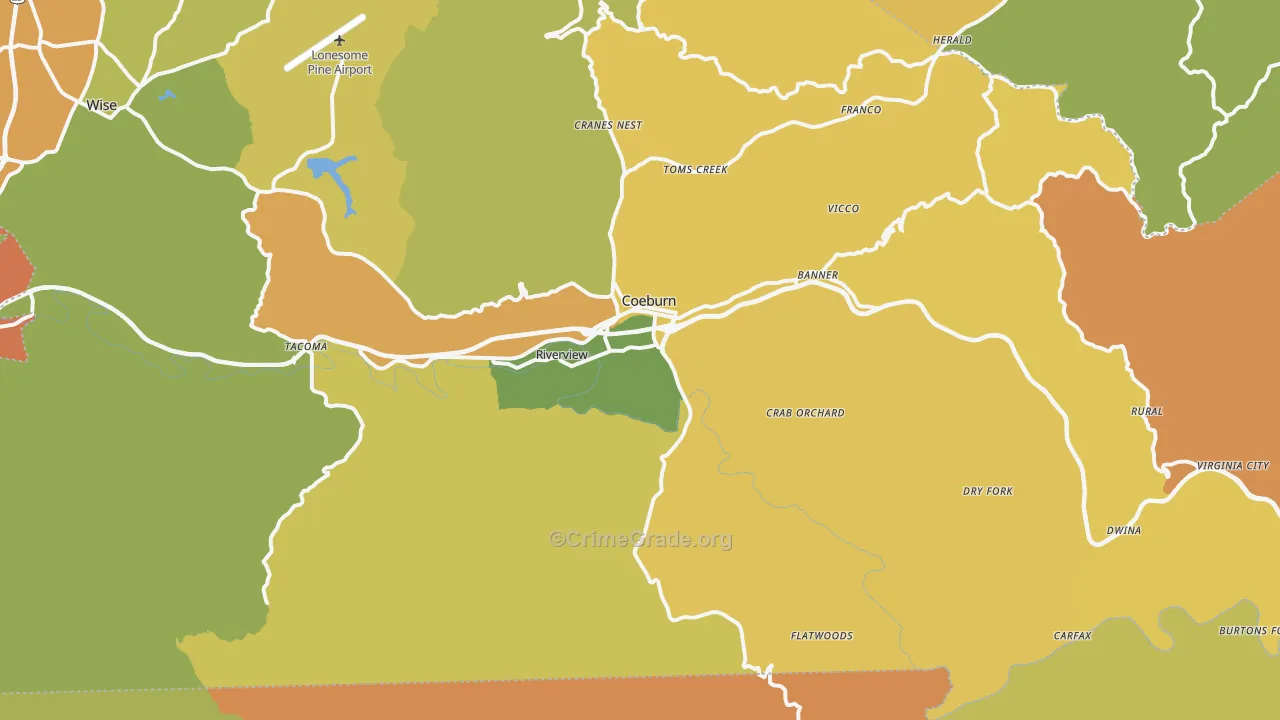 Coeburn, VA Map of Murder Rates