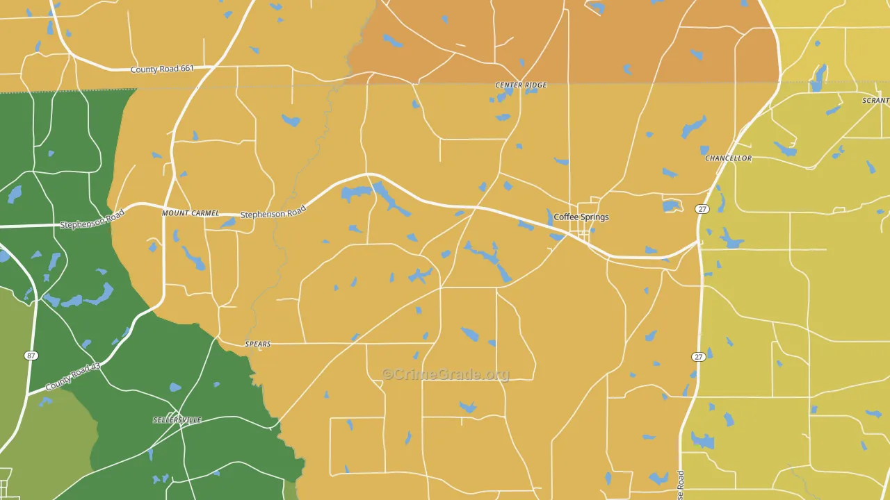 Coffee Springs, AL Map of Murder Rates