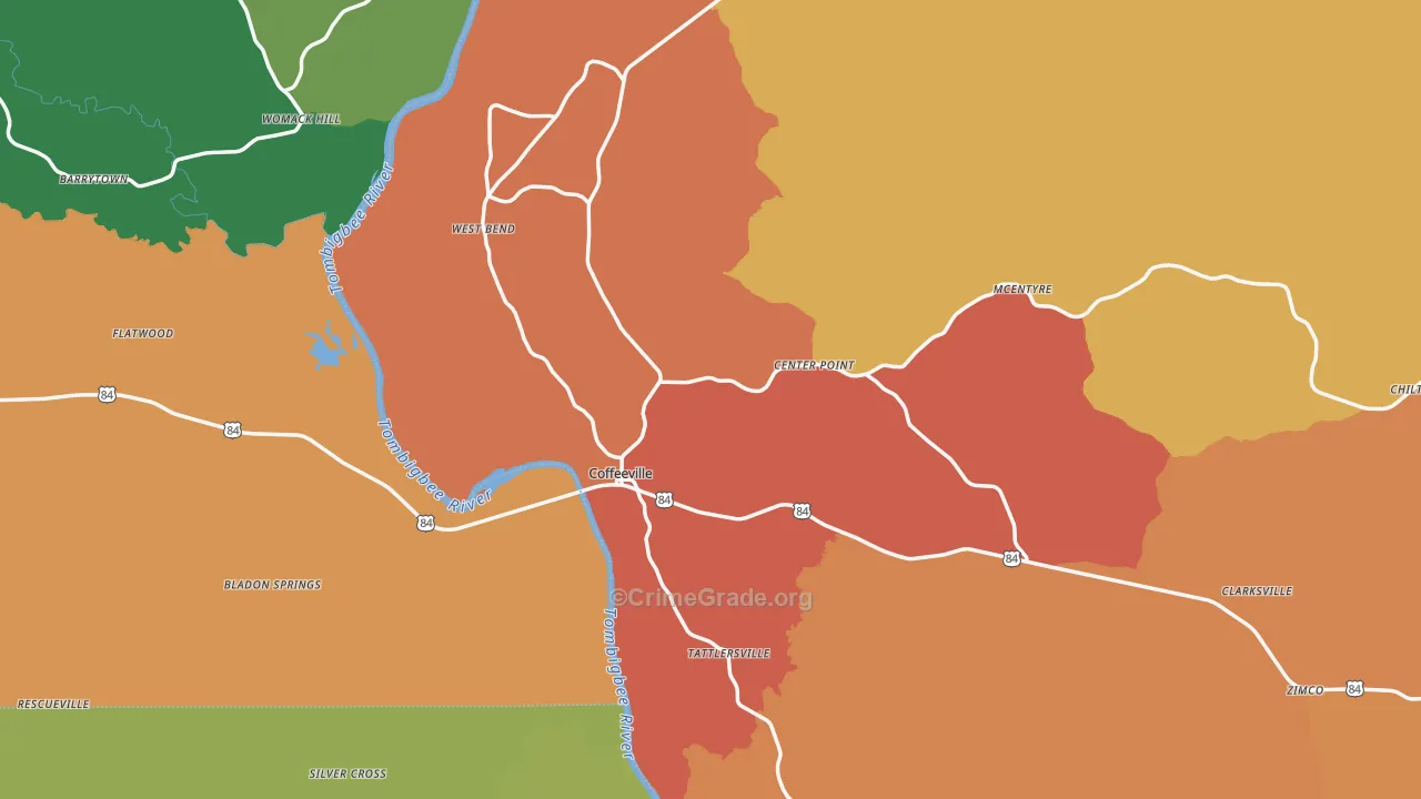 Coffeeville, AL Map of Murder Rates