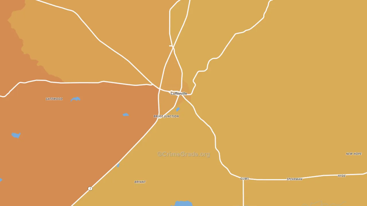 Coffeeville, MS Map of Murder Rates